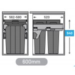 MA60-84DGR Double Waste Bins with Soft Closing